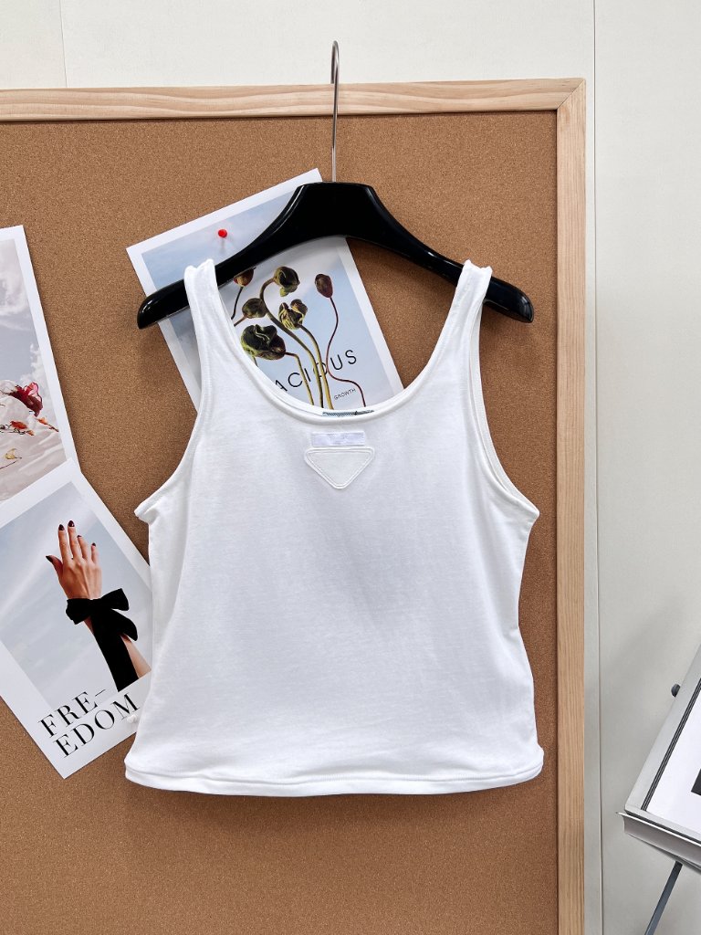 Prada Classic White Triangle Logo Tank Top